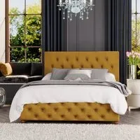 Luna Small Double Ottoman Bed with Storage - Ochre, Velvet