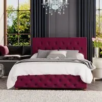 Luna Super King Ottoman Bed with Storage - Berry, Velvet