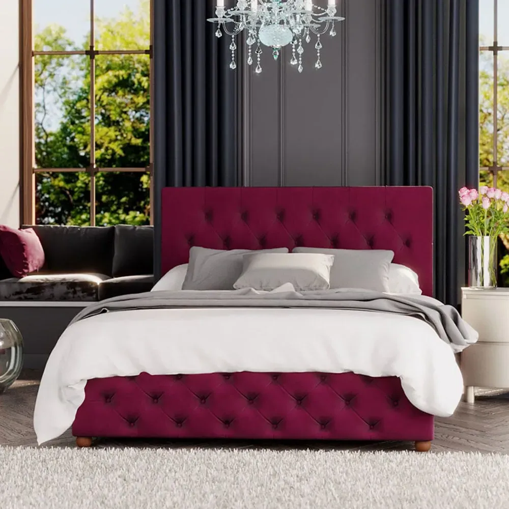 Luna Super King Ottoman Bed with Storage - Berry, Velvet