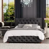 Luna Super King Ottoman Bed with Storage - Black, Velvet