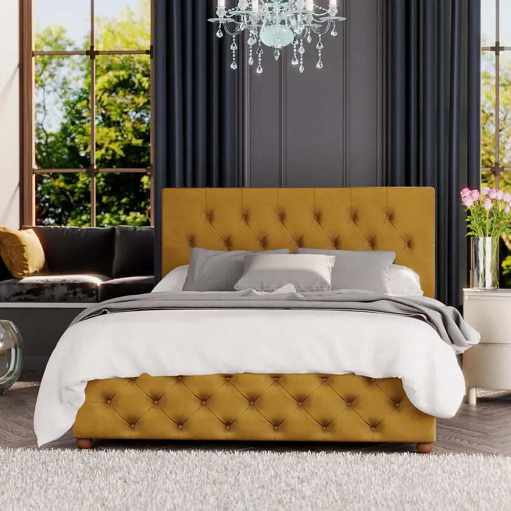 Luna Super King Ottoman Bed with Storage - Ochre, Velvet