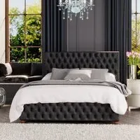 Seren Double Ottoman Bed with Storage - Black, Velvet