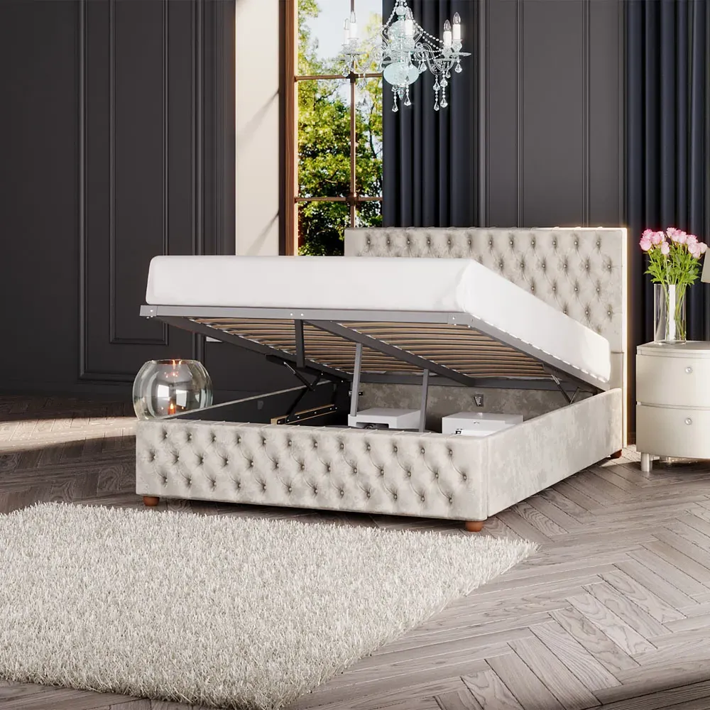 Seren Double Ottoman Bed with Storage - Pearl, Velvet