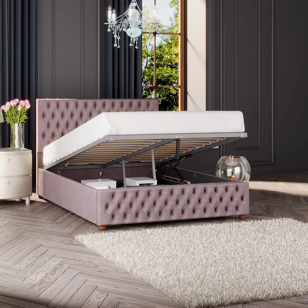 Seren Single Ottoman Bed with Storage - Blush, Velvet
