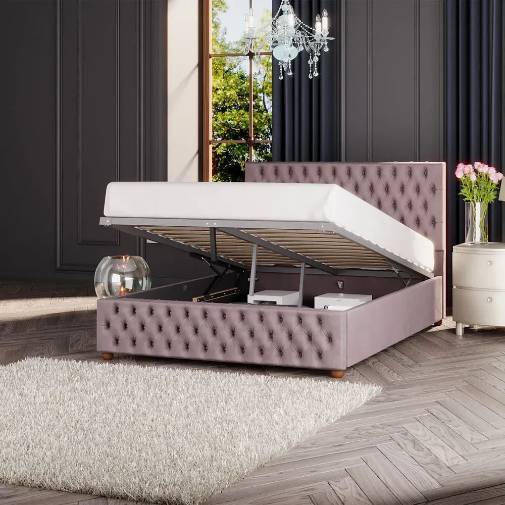 Seren Small Double Ottoman Bed with Storage - Blush, Velvet