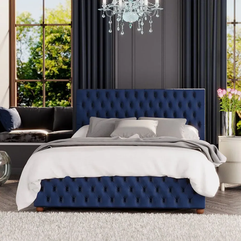 Seren Super King Size Ottoman Bed with Storage - Navy, Velvet image