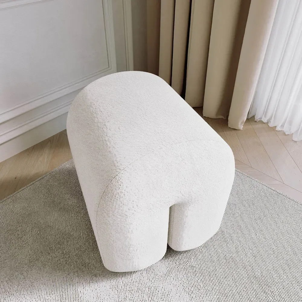 CARME Home Bouclé Stool - White