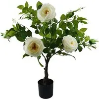 70cm Artificial Camellia Rose Plant in Pot - White