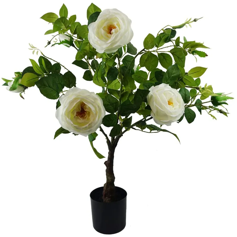 70cm Artificial Camellia Rose Plant in Pot - White image