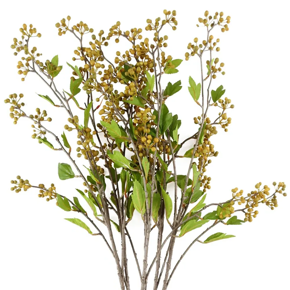 Artificial Berry Stem with Leaves 6 Pack - Yellow