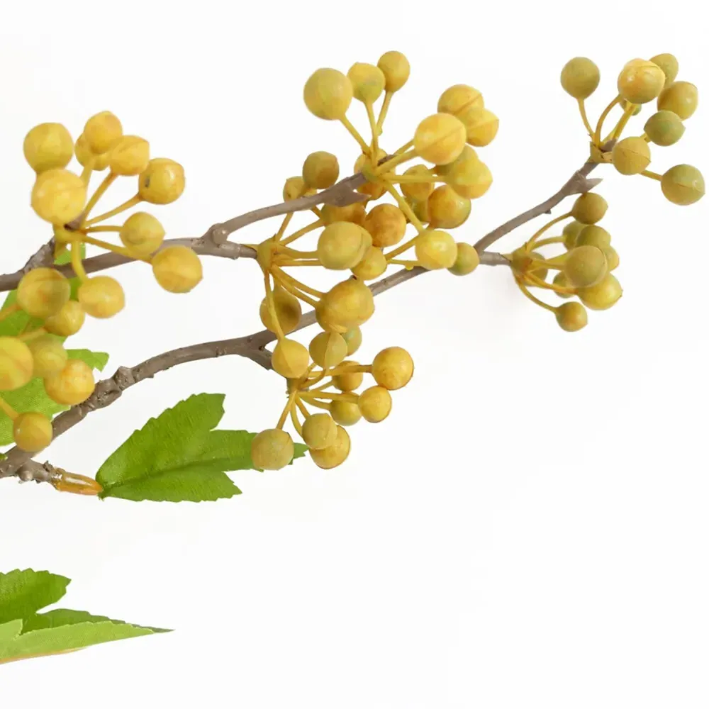 Artificial Berry Stem with Leaves 6 Pack - Yellow