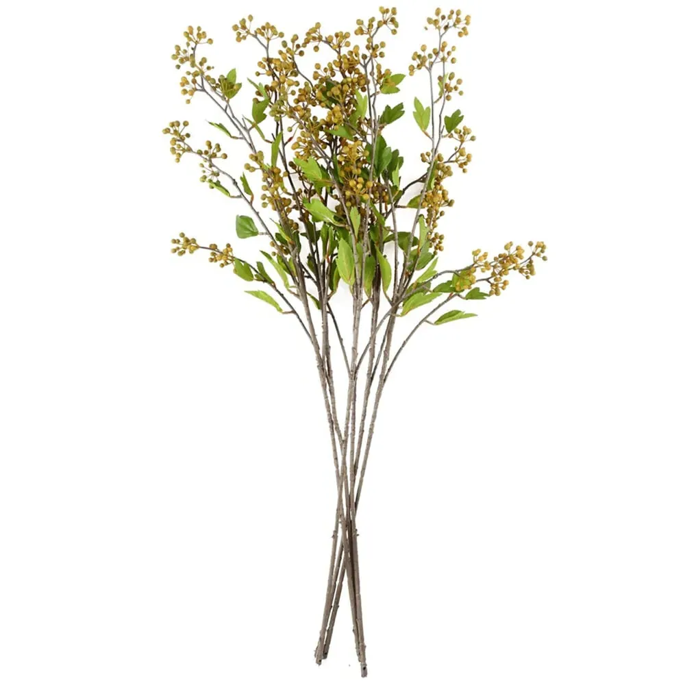 Artificial Berry Stem with Leaves 6 Pack - Yellow image