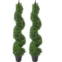 Artificial Boxwood Spiral Topiary Tree 2 Pack - Green