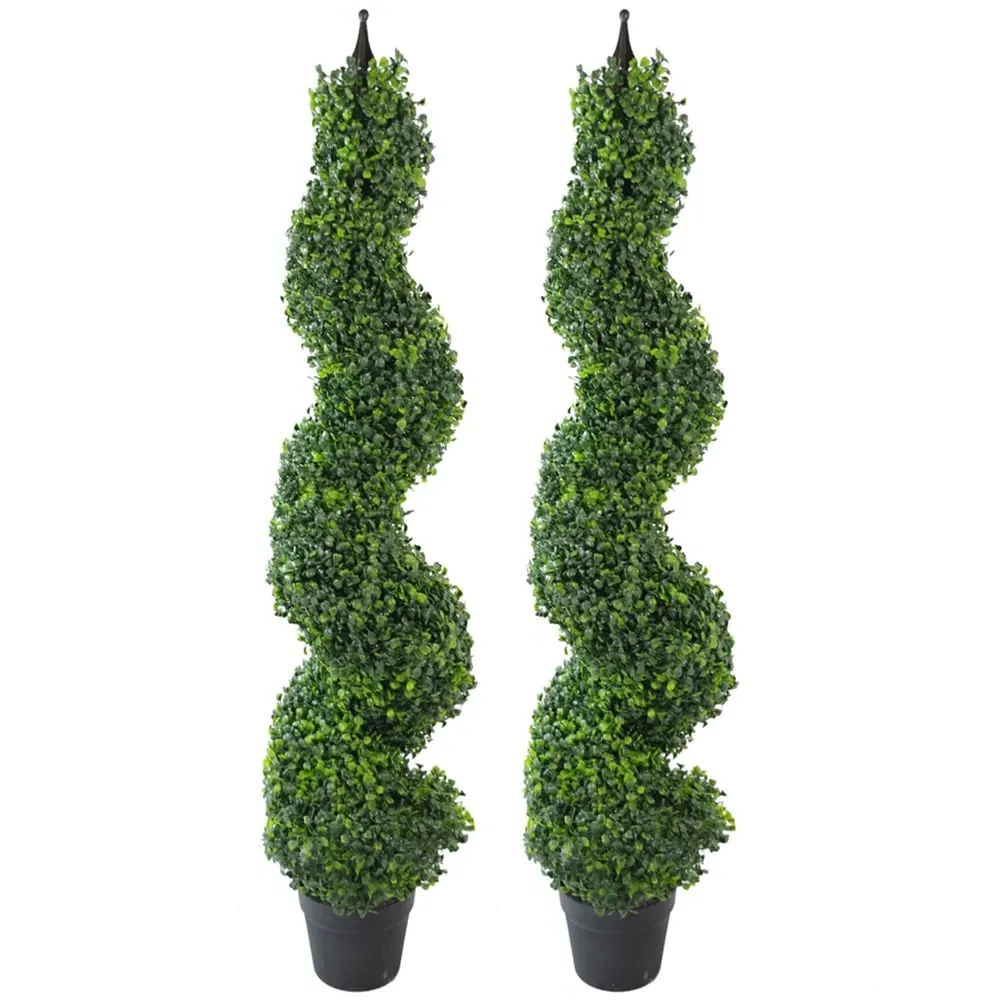 Artificial Boxwood Spiral Topiary Tree 2 Pack - Green image