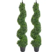 Artificial Boxwood Spiral Tower Topiary Tree 2 Pack - Green
