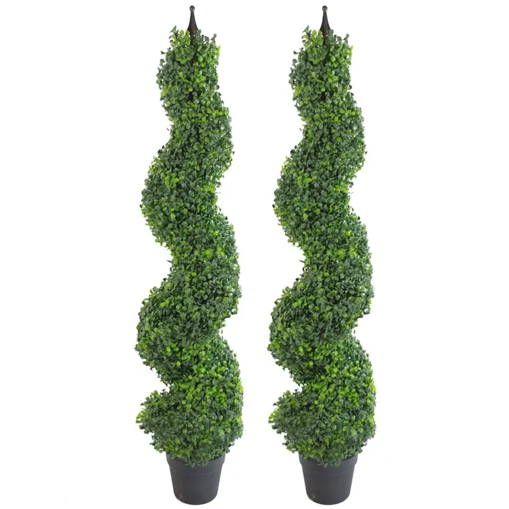 Artificial Boxwood Spiral Tower Topiary Tree 2 Pack - Green