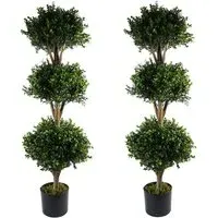 Artificial Buxus Triple Ball Topiary Tree 120cm 2 Pack - Green