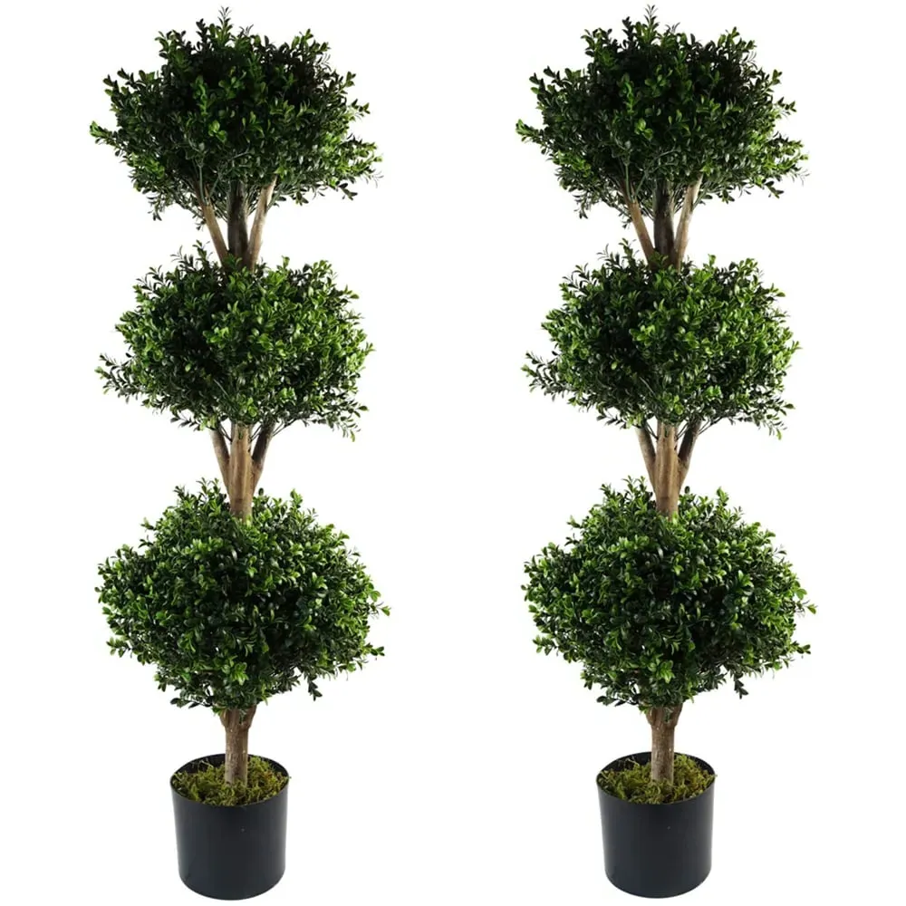 Artificial Buxus Triple Ball Topiary Tree 120cm 2 Pack - Green