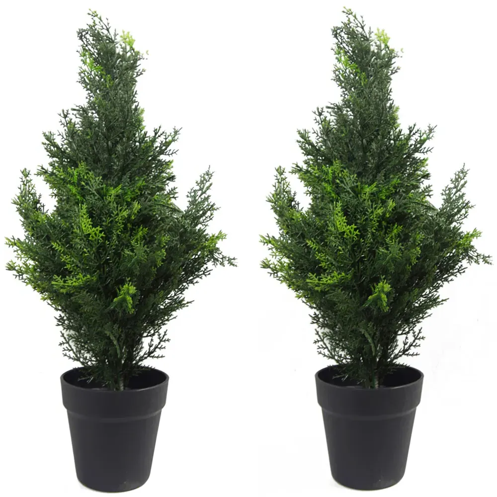 Artificial Cedar Cypress Topiary Trees 2 Pack 60cm - Green image