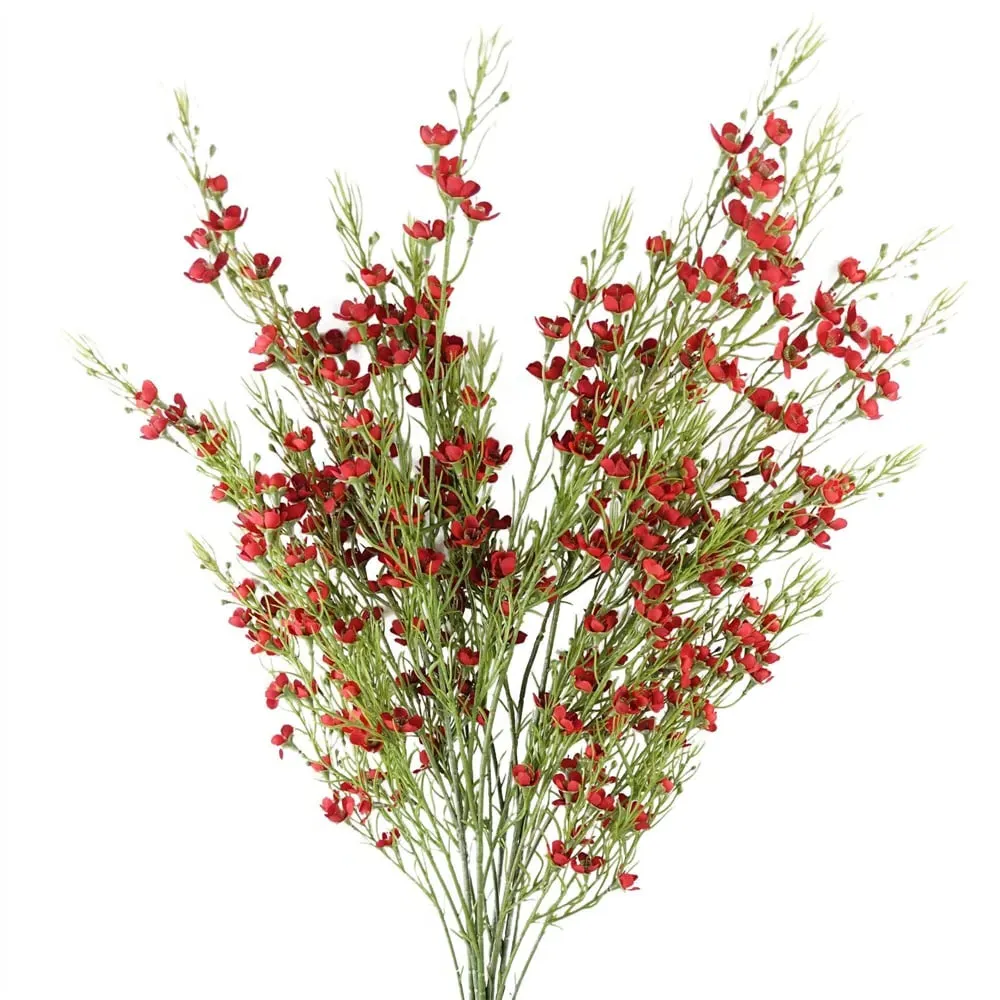 Artificial Foliage Stem with Flowers 6 Pack - Red