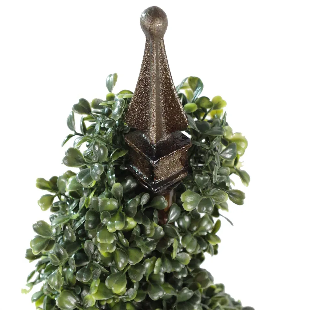 Boxwood Topiary Spiral Artificial Tree with Metal Top - Green