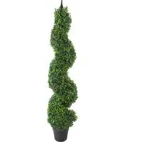 Boxwood Topiary Spiral Artificial Tree with Metal Top - Green