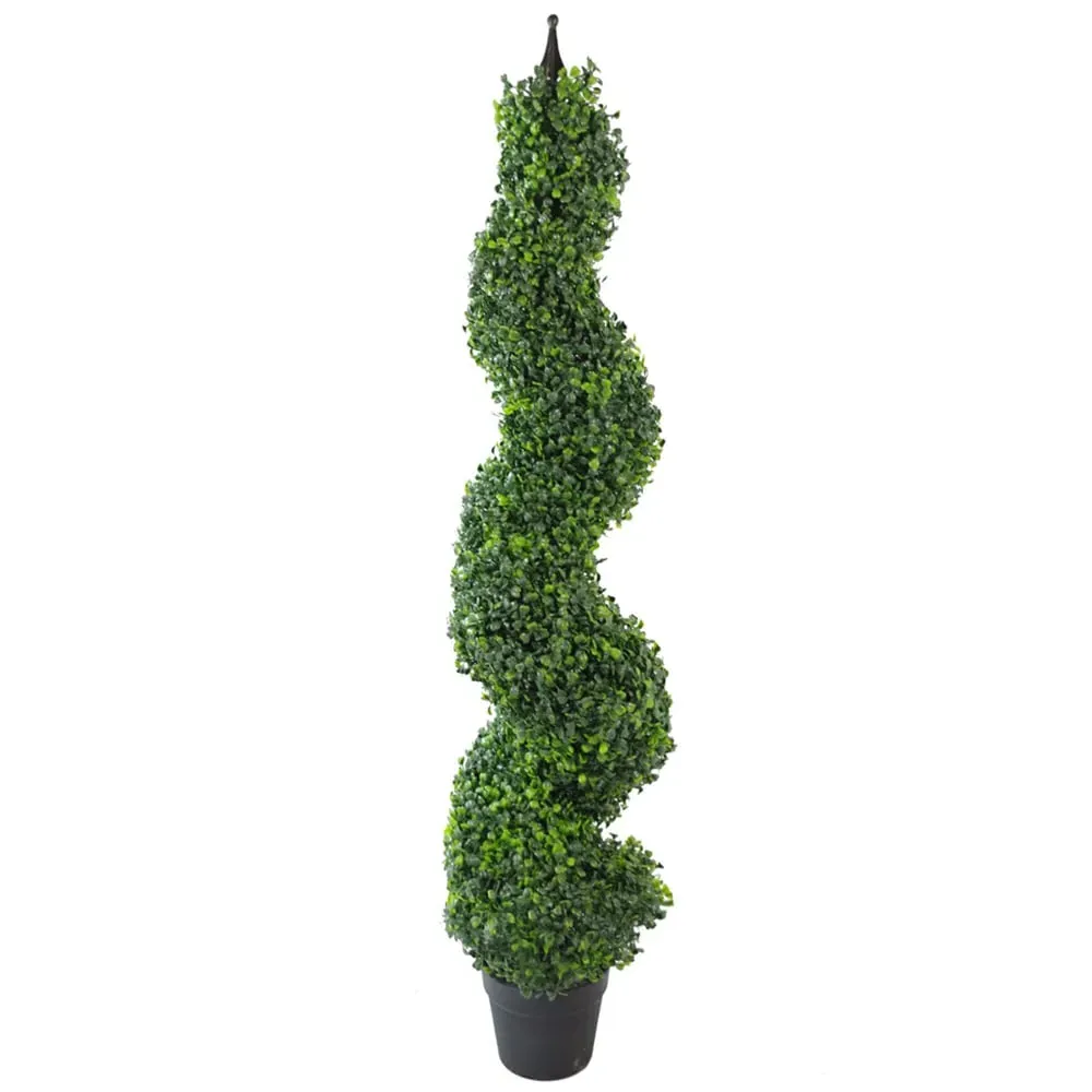 Boxwood Topiary Spiral Artificial Tree with Metal Top - Green