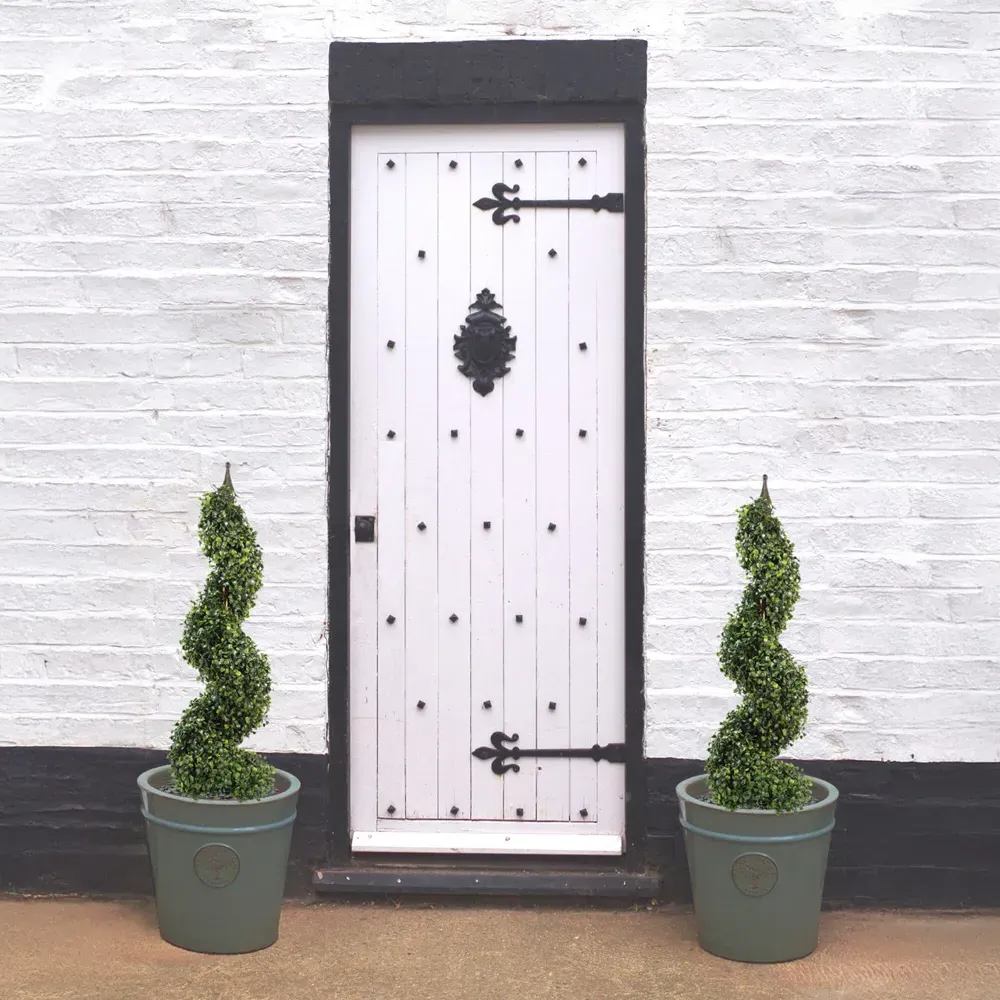 Boxwood Topiary Spiral Tree Tower with Metal Top - Green