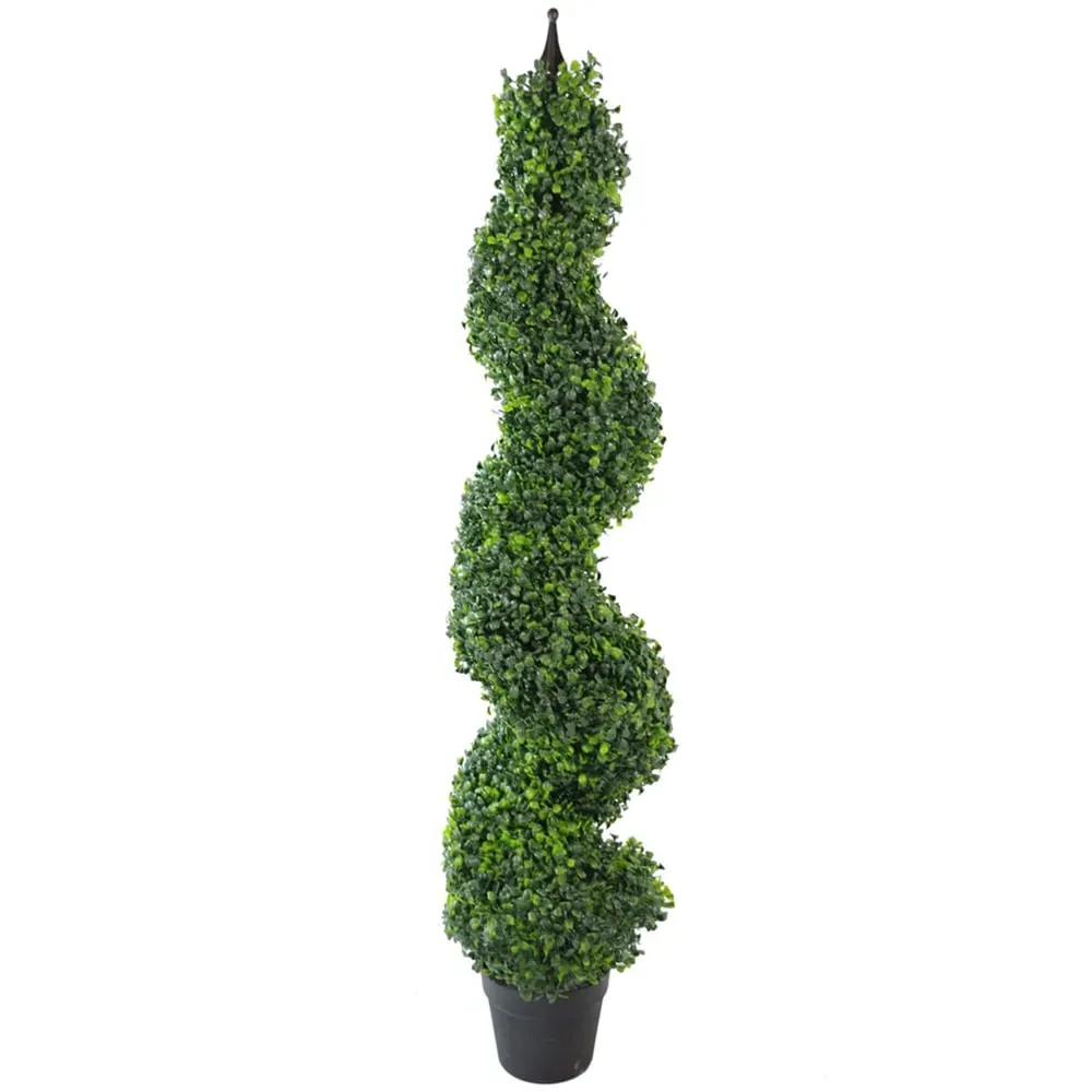 Boxwood Topiary Spiral Tree Tower with Metal Top - Green