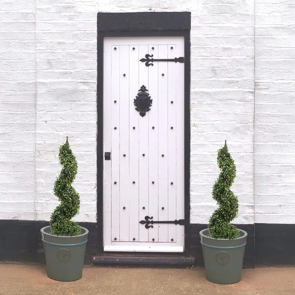 Boxwood Tower Artificial Tree with Spiral Metal Top - Green