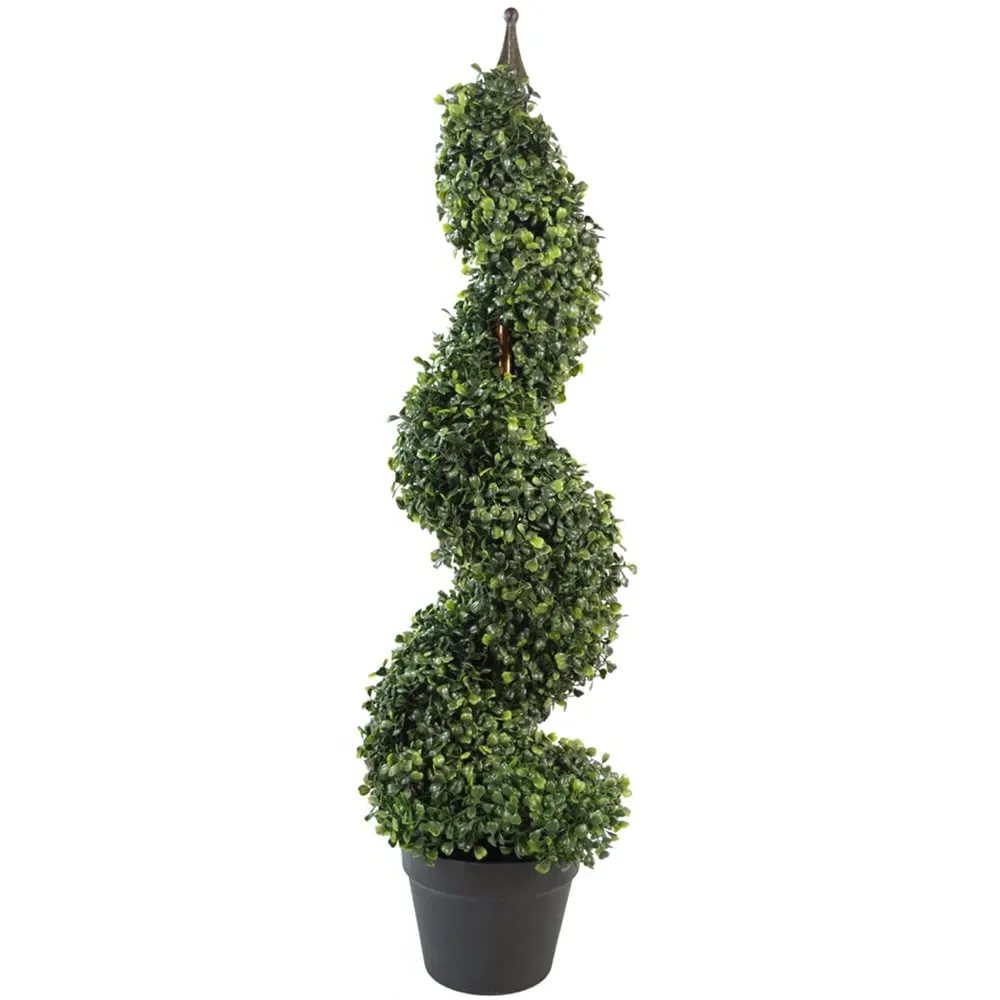 Boxwood Tower Artificial Tree with Spiral Metal Top - Green image