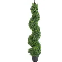 Buxus Spiral Boxwood Artificial Tree with Metal Top - Green