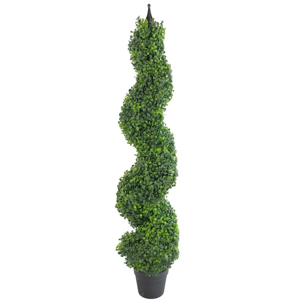 Buxus Spiral Boxwood Artificial Tree with Metal Top - Green