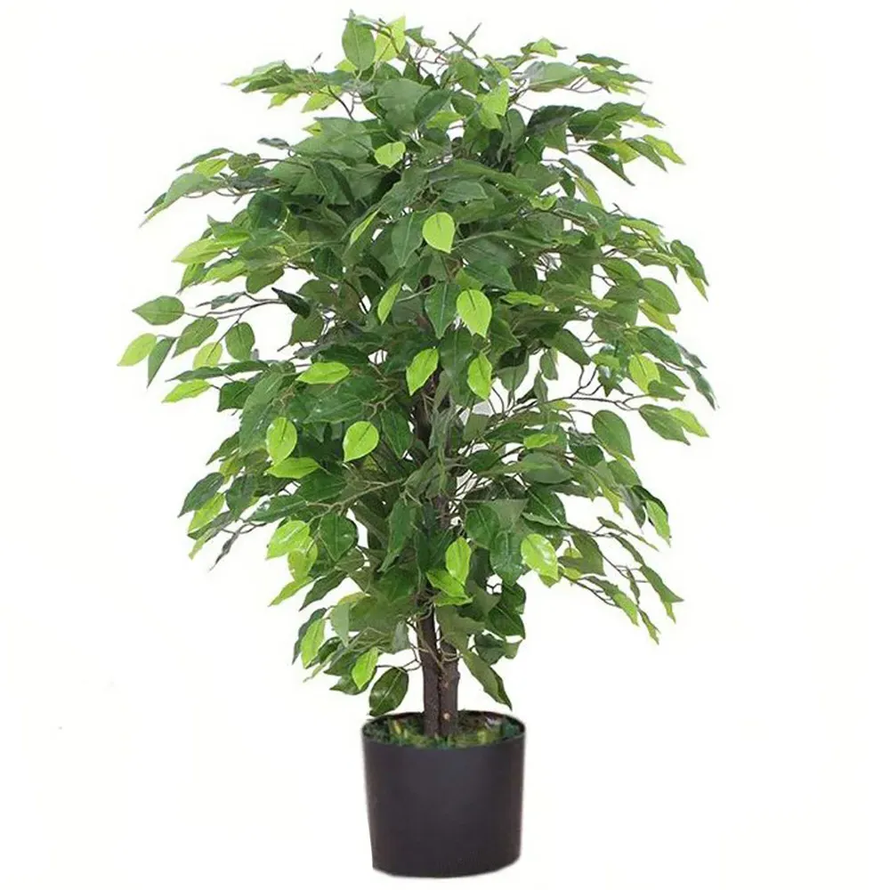 Ficus Artificial Plant with Silver Planter - Green
