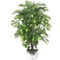 Ficus Artificial Plant with Silver Planter - Green