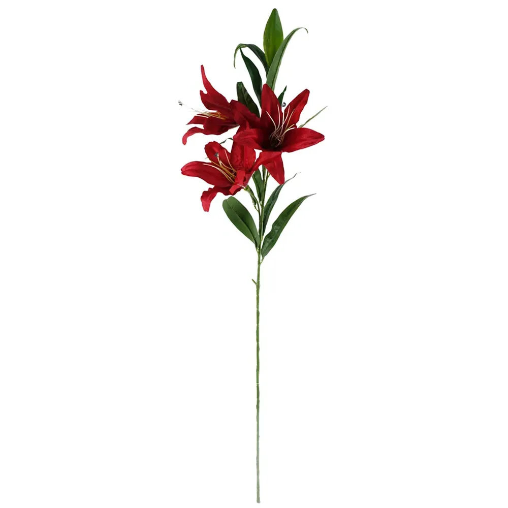 Large Lily Artificial Flower 100cm 6 Pack - Red, Silk
