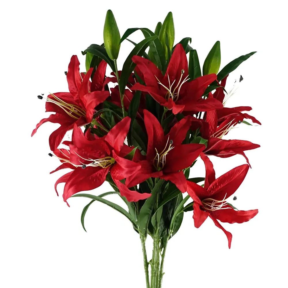 Large Lily Artificial Flower 100cm 6 Pack - Red, Silk