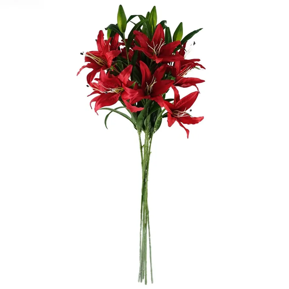 Large Lily Artificial Flower 100cm 6 Pack - Red, Silk image