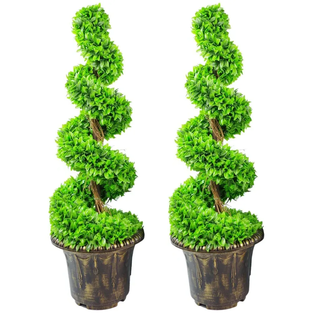 Large Spiral Topiary Trees with Planters 90cm 2 Pack - Green