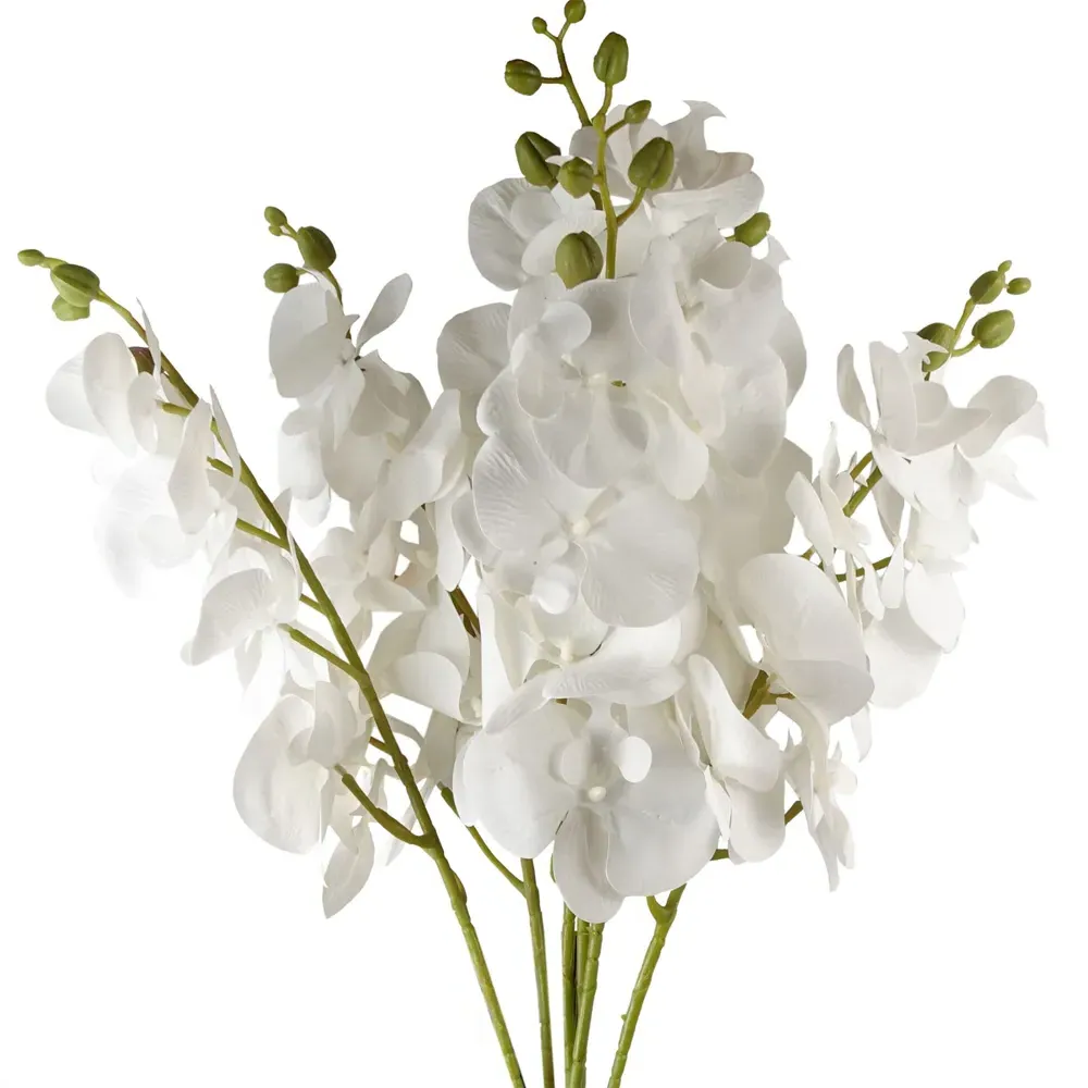 Phalaenopsis Orchid Single Stem Artificial Flower 6 Pack - White