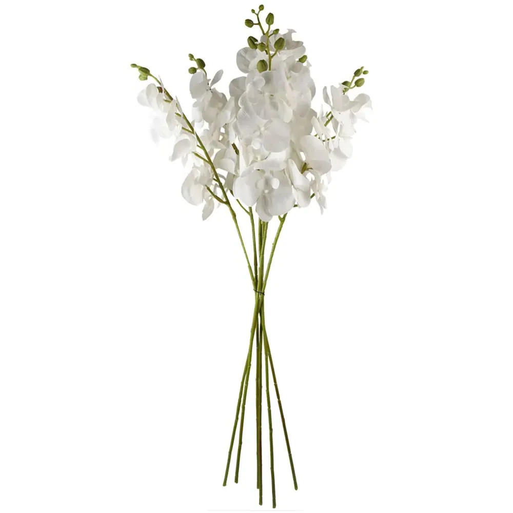 Phalaenopsis Orchid Single Stem Artificial Flower 6 Pack - White