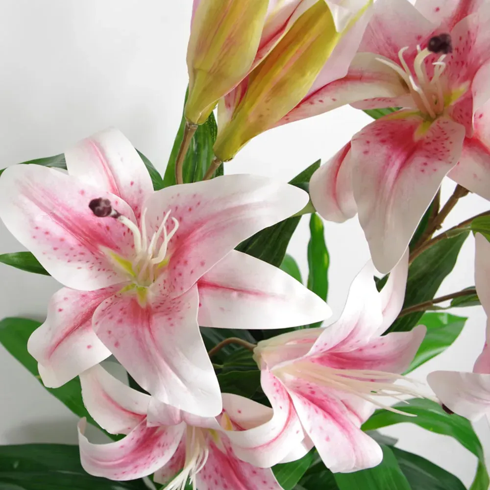 Pink and White Lily Stargazer Artificial Plant in Pot