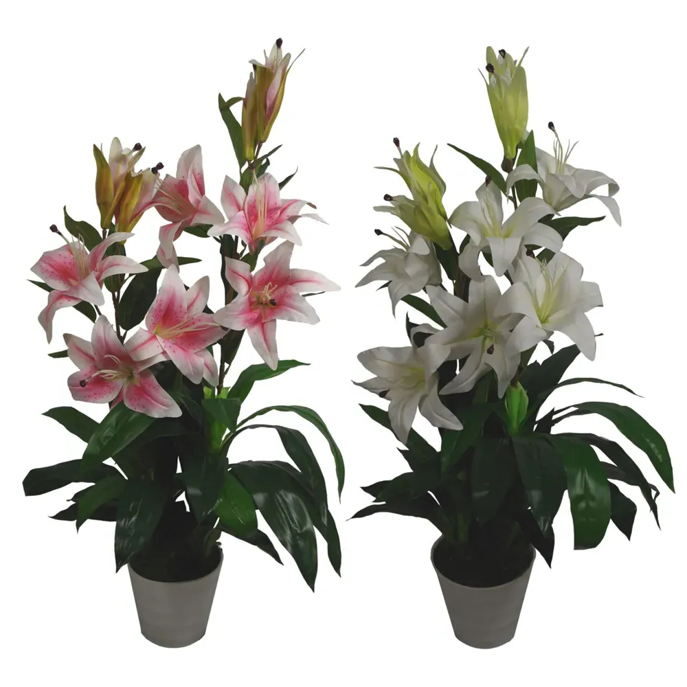 Pink and White Lily Stargazer Artificial Plant in Pot