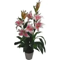 Pink and White Lily Stargazer Artificial Plant in Pot
