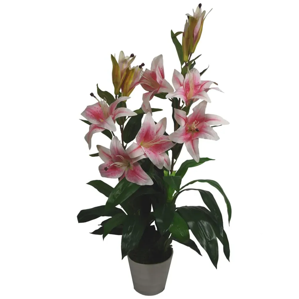 Pink and White Lily Stargazer Artificial Plant in Pot