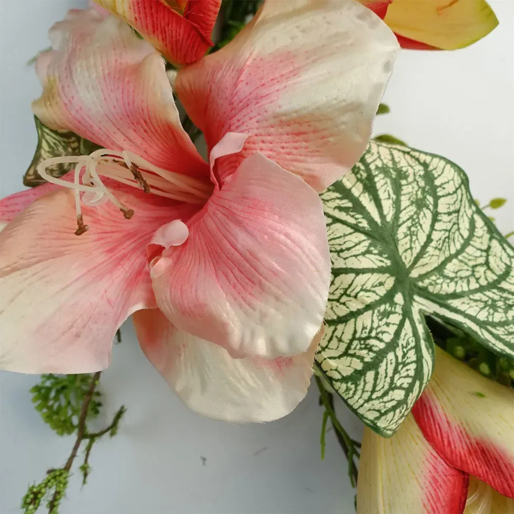 Pink Lily Artificial Wreath 60cm - Green
