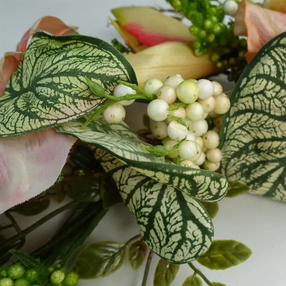 Pink Lily Artificial Wreath 60cm - Green