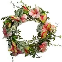 Pink Lily Artificial Wreath 60cm - Green
