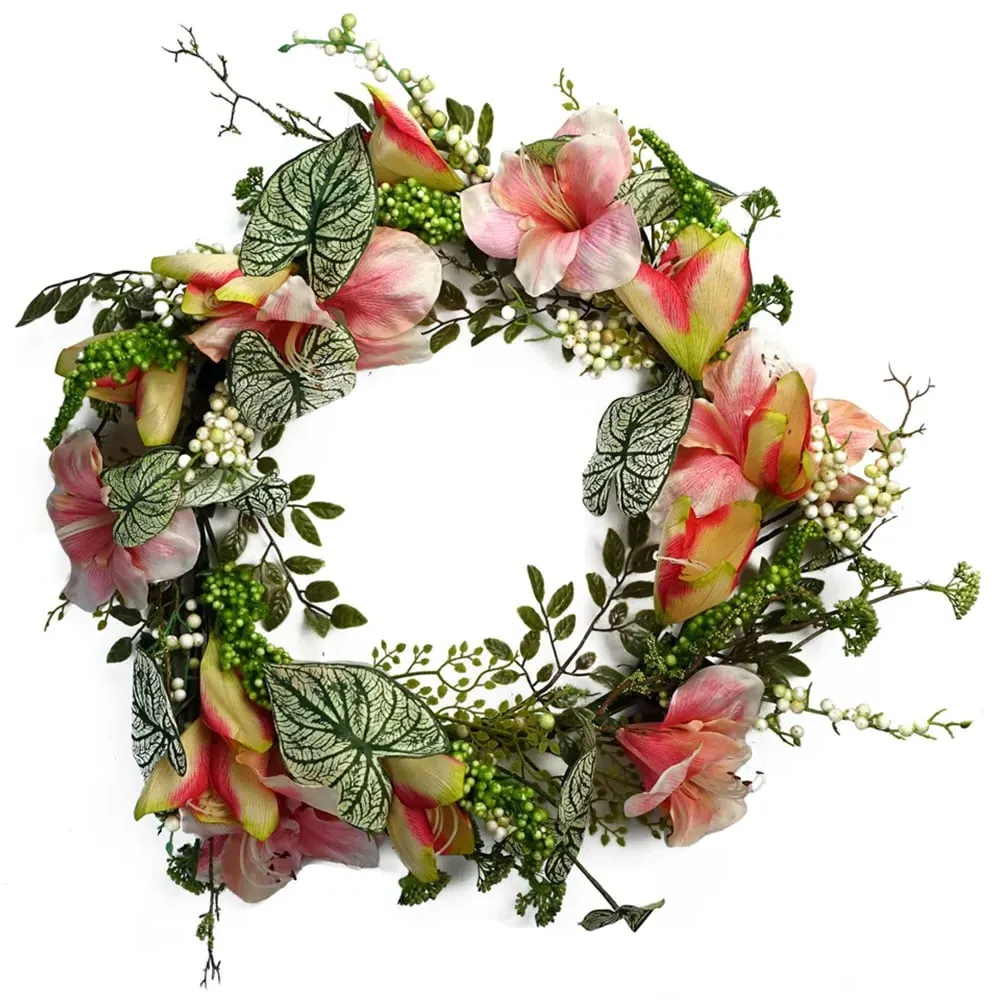 Pink Lily Artificial Wreath 60cm - Green image
