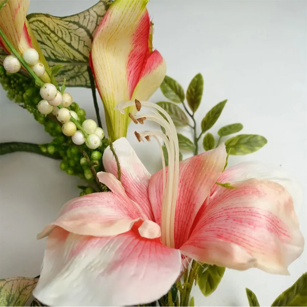 Pink Lily Hanging Artificial Garland 180cm - Green